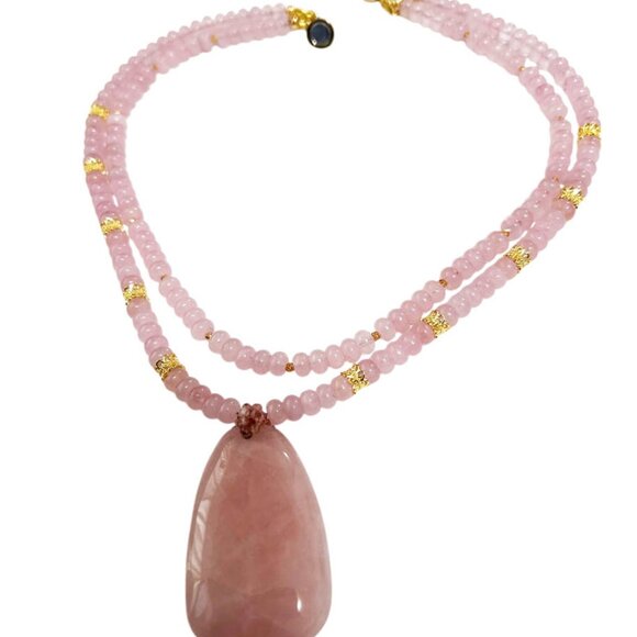 Two Strands Stylish Rose Quartz, With Rose Quartz Pendant - Picture 4 of 4